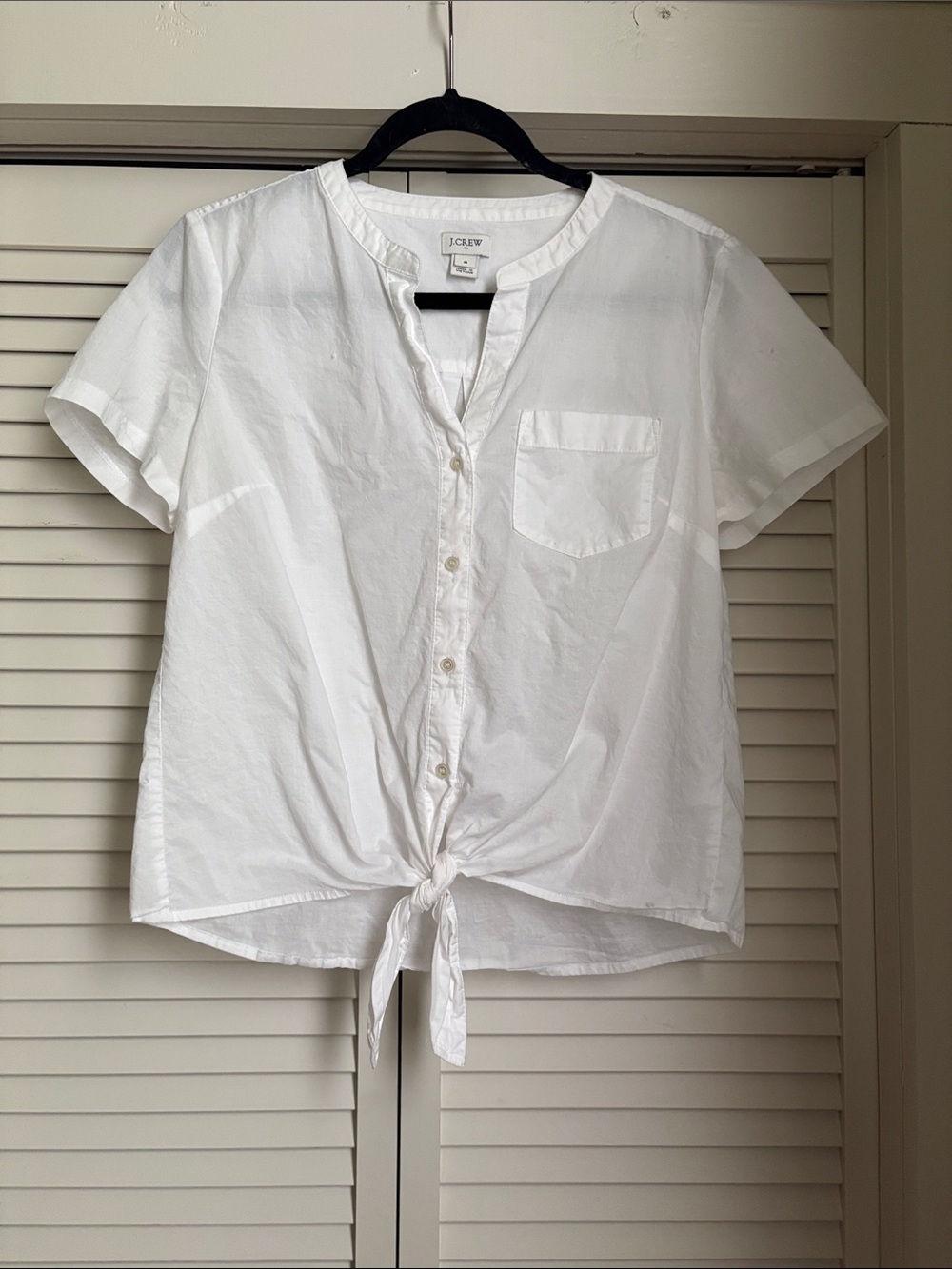 J. Crew White Short-Sleeve Button-Front Tie Hem Top